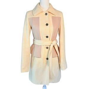 Anthropologie Coat Tailored & Fitted, Cream Wool Blend, XS 0, Retro Peplum, Belt